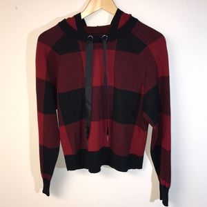 Westport Hooded Sweater Red & Black Plaid. Ribbon Tie for Hood Size XSmall